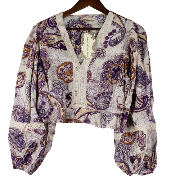 Band Of The Free Tops - Band of the Free Womens M Purple Paisley Boho Cropped Top Crochet Lace Coquette